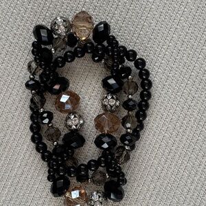 Elegant Black and Silver Beaded Bracelet triple strand